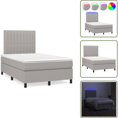 Letto con luci LED - vidaXL Letto a Molle Materasso e LED Grigio Chiaro 120x190 cm Tessuto - Materasso con molle insacchettate