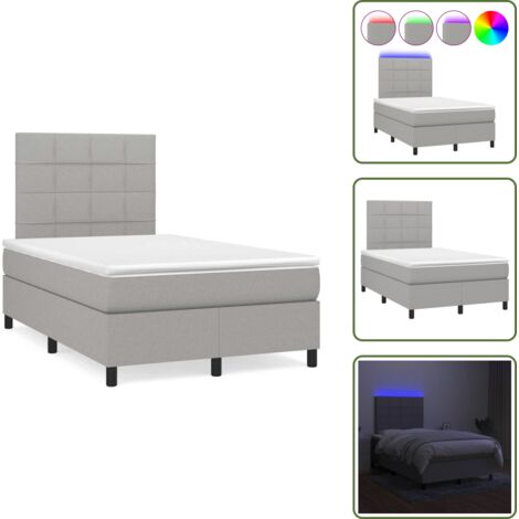 Letto con luci LED - vidaXL Letto a Molle Materasso e LED Grigio Chiaro 120x190 cm Tessuto - Materasso con molle insacchettate