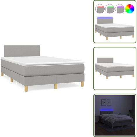 Letto con luci LED - vidaXL Letto a Molle Materasso e LED Grigio Chiaro 120x190 cm Tessuto - Materasso con molle insacchettate