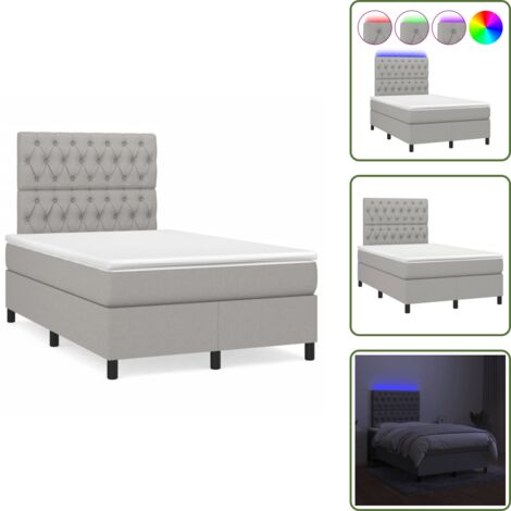 Letto con luci LED - vidaXL Letto a Molle Materasso e LED Grigio Chiaro 120x190 cm Tessuto - Materasso con molle insacchettate