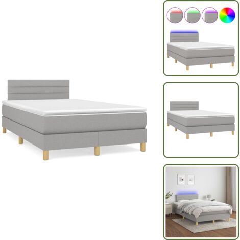 Letto con luci LED - vidaXL Letto a Molle Materasso e LED Grigio Chiaro 120x190 cm Tessuto - Materasso con molle insacchettate