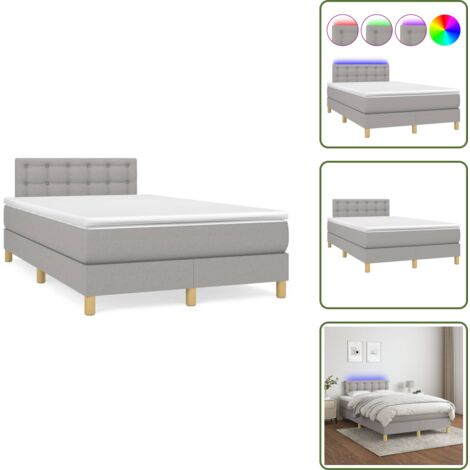 Letto con luci LED - vidaXL Letto a Molle Materasso e LED Grigio Chiaro 120x190 cm Tessuto - Materasso con molle insacchettate