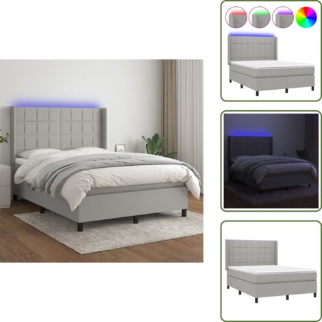 Letto con luci LED - vidaXL Letto a Molle Materasso e LED Grigio Chiaro 140x200 cm Tessuto - Materasso con molle insacchettate
