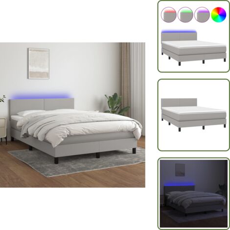 Letto con luci LED - vidaXL Letto a Molle Materasso e LED Grigio Chiaro 140x200 cm Tessuto - Materasso con molle insacchettate