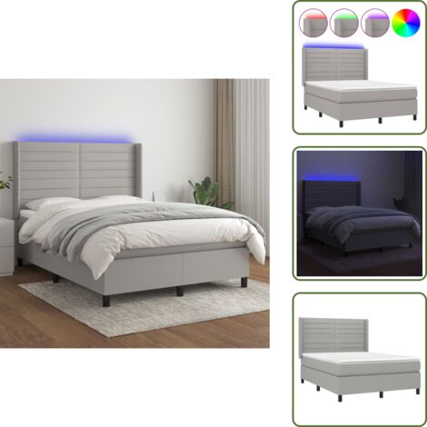 Letto con luci LED - vidaXL Letto a Molle Materasso e LED Grigio Chiaro 140x200 cm Tessuto - Materasso insacchettato