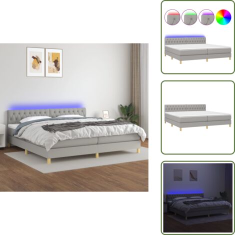 Letto con luci LED - vidaXL Letto a Molle Materasso e LED Grigio Chiaro 200x200 cm Tessuto - Materasso a molle insacchettato