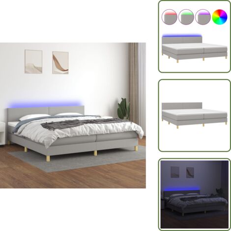 Letto con luci LED - vidaXL Letto a Molle Materasso e LED Grigio Chiaro 200x200 cm Tessuto - Materasso a molle insacchettato