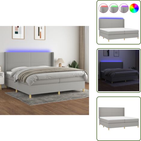 Letto con luci LED - vidaXL Letto a Molle Materasso e LED Grigio Chiaro 200x200 cm Tessuto - Materasso con molle insacchettate