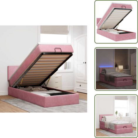 Letto con luci LED - vidaXL Pouf Letto con Materasso e LED Rosa 80x200cm in Velluto - Letto con vano portaoggetti