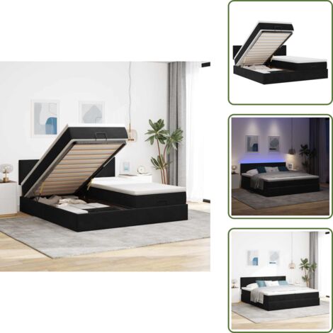 Letto con luci LED - vidaXL Struttura Letto Pouf con Materassi Nero 160x200 cm in Velluto - Letto con testiera
