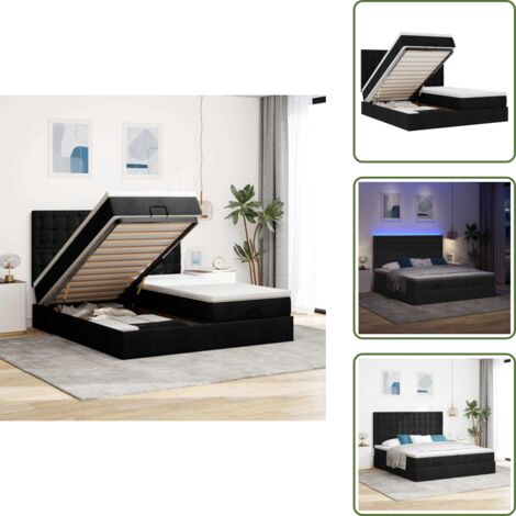 Letto con luci LED - vidaXL Struttura Letto Pouf con Materassi Nero 200x200 cm in Tessuto - Letto matrimoniale