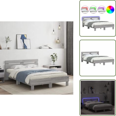 Letto con luci RGB - vidaXL Giroletto con Testiera e LED Grigio Sonoma 120x190 cm - Letto con testiera in legno