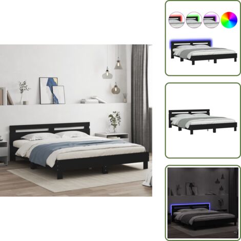 Letto con luci - vidaXL Giroletto con Testiera e LED Nero 160x200 cm - Letto con doghe