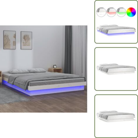 Letto con luci - vidaXL Giroletto LED Bianco 120x190 cm Small Double Legno Massello - Letto con telecomando