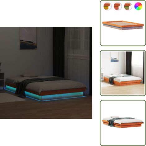 Letto con luci - vidaXL Giroletto LED Marrone Cera 140x200 cm in Legno Massello di Pino - Letto in pino