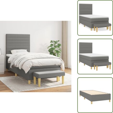 Letto con materasso a molle insacchettate - vidaXL Giroletto a Molle con Materasso Grigio Scuro 90x190 cm Tessuto - Letto con coprimaterasso