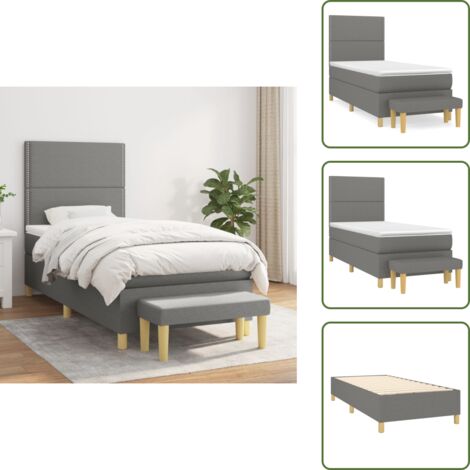 Letto con materasso a molle insacchettate - vidaXL Giroletto a Molle con Materasso Grigio Scuro 90x190 cm Tessuto - Letto con coprimaterasso