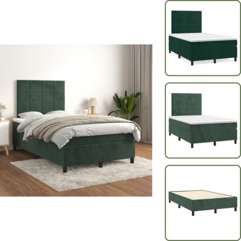 Letto con materasso a molle insacchettate - vidaXL Giroletto a Molle con Materasso Verde Scuro 120x200 cm Velluto - Letto con velluto