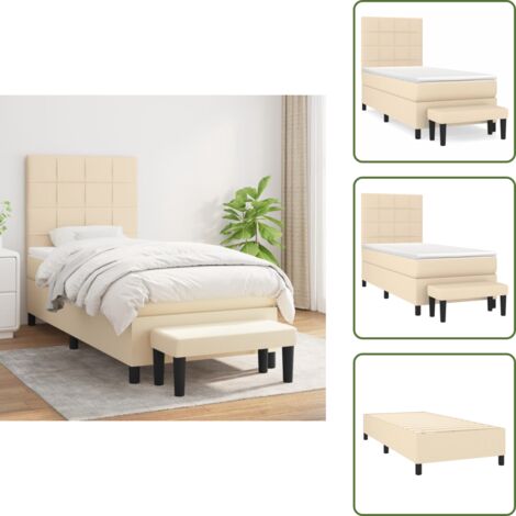 Letto con materasso a molle insacchettato - vidaXL Giroletto a Molle con Materasso Crema 90x200 cm inTessuto - Letto con coprimaterasso