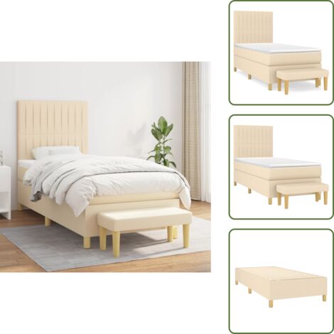 Letto con materasso a molle insacchettato - vidaXL Giroletto a Molle con Materasso Crema 90x200 cm inTessuto - Letto con coprimaterasso