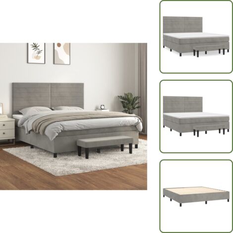 Letto con materasso a molle insacchettato - vidaXL Giroletto a Molle con Materasso Grigio Chiaro 160x200cm Velluto - Letto con velluto