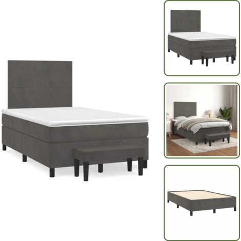 Letto con materasso a molle insacchettato - vidaXL Giroletto a Molle con Materasso Grigio Scuro 120x190 cm Velluto - Letto con velluto