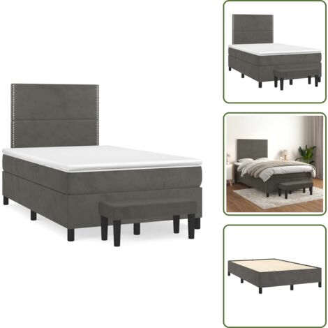 Letto con materasso a molle insacchettato - vidaXL Giroletto a Molle con Materasso Grigio Scuro 120x190 cm Velluto - Letto con velluto