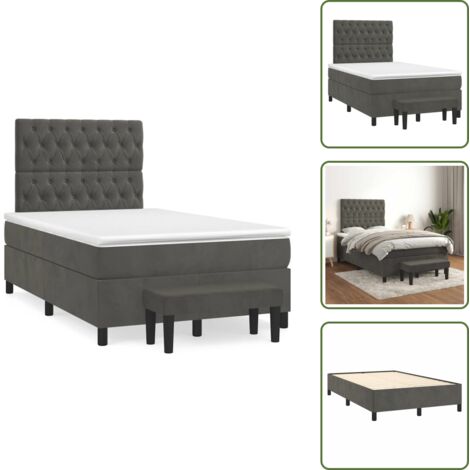 Letto con materasso a molle insacchettato - vidaXL Giroletto a Molle con Materasso Grigio Scuro 120x190 cm Velluto - Letto con velluto
