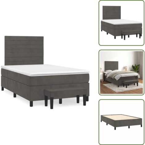 Letto con materasso a molle insacchettato - vidaXL Giroletto a Molle con Materasso Grigio Scuro 120x190 cm Velluto - Letto con velluto