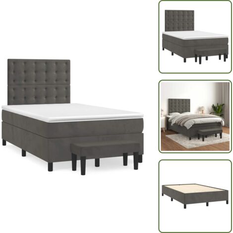 Letto con materasso a molle insacchettato - vidaXL Giroletto a Molle con Materasso Grigio Scuro 120x190 cm Velluto - Letto con velluto