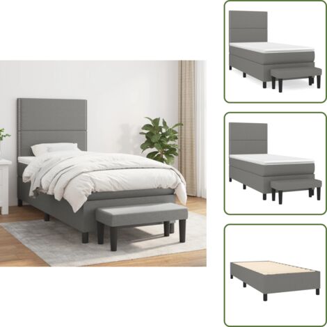 Letto con materasso a molle insacchettato - vidaXL Giroletto a Molle con Materasso Grigio Scuro 90x190 cm Tessuto - Letto con coprimaterasso