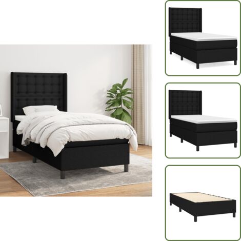 Letto con materasso a molle insacchettato - vidaXL Giroletto a Molle con Materasso Nero 90x200 cm in Tessuto - Letto con materasso morbido