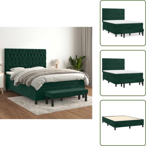 Letto con materasso a molle insacchettato - vidaXL Giroletto a Molle con Materasso Verde Scuro 140x190 cm Velluto - Letto con velluto