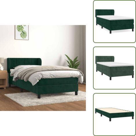 Letto con materasso a molle insacchettato - vidaXL Giroletto a Molle con Materasso Verde Scuro 90x190 cm Velluto - Letto con velluto