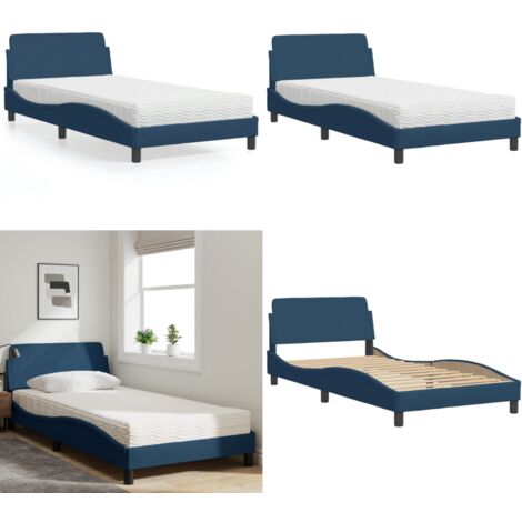 Letto con Materasso Dover Blu 100x200 cm in Tessuto - Materasso in schiuma - Letto con testata