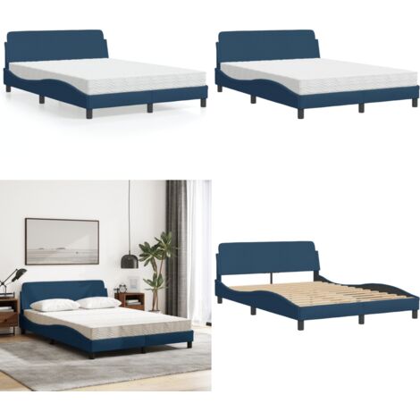 Letto con Materasso Dover Blu 120x200 cm in Tessuto - Materasso in schiuma - Letto con testata