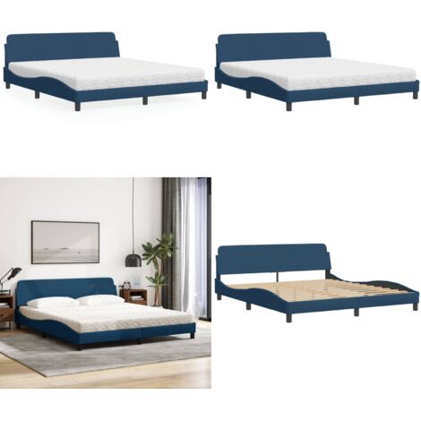 Letto con Materasso Dover Blu 180x200 cm in Tessuto - Materasso in schiuma - Letto con testata