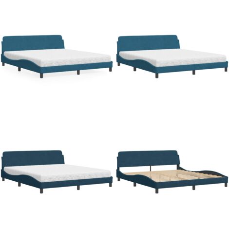 Letto con Materasso Dover Blu 180x200 cm in Velluto - Materasso in schiuma - Velluto