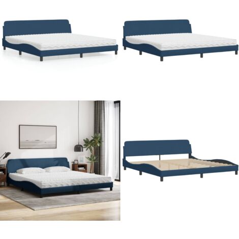 Letto con Materasso Dover Blu 200x200 cm in Tessuto - Materasso in schiuma - Letto con testata