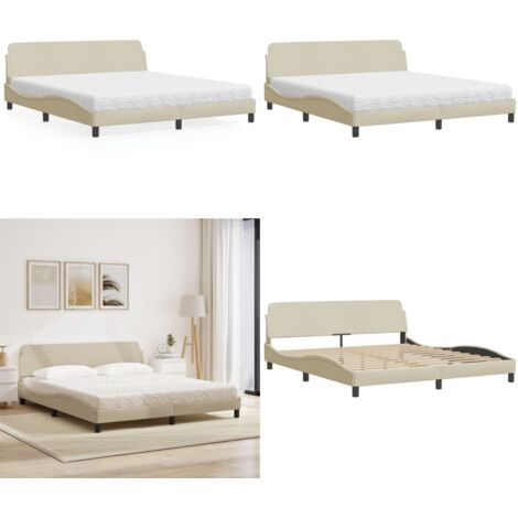 Letto con Materasso Dover Crema 180x200 cm in Tessuto - Materasso in schiuma - Letto con giroletto