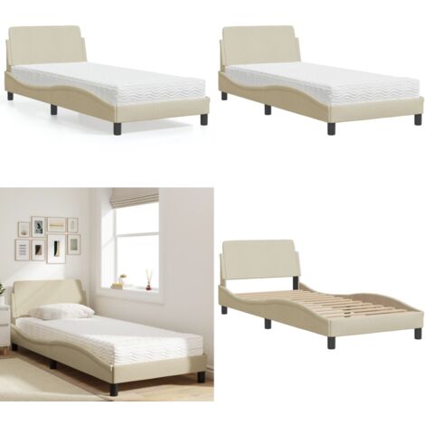 Letto con Materasso Dover Crema 80x200 cm in Tessuto - Materasso in schiuma - Letto con giroletto