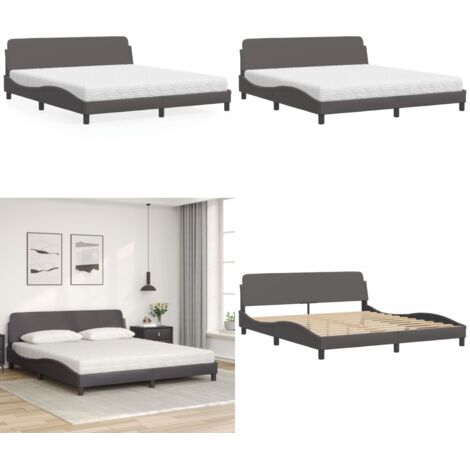 Letto con Materasso Dover Grigio 180x200 cm in Similpelle - Materasso in schiuma - Similpelle