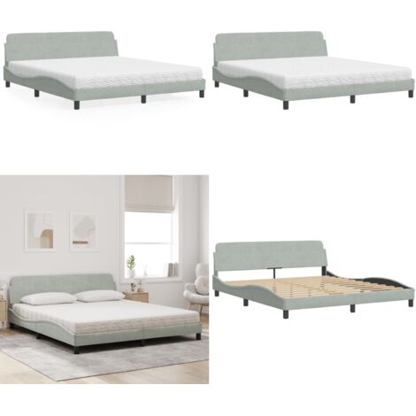 Letto con Materasso Dover Grigio Chiaro 180x200 cm in Velluto - Materasso in schiuma - Velluto