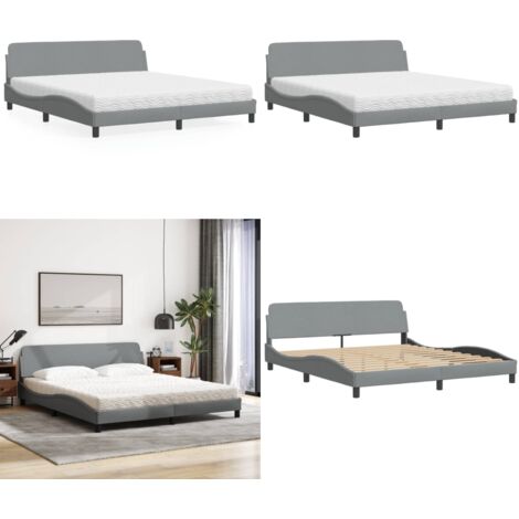 Letto con Materasso Dover Grigio Chiaro180x200 cm Tessuto - Materasso in schiuma - Letto con giroletto