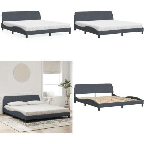 Letto con Materasso Dover Grigio Scuro 180x200 cm in Velluto - Materasso in schiuma - Velluto