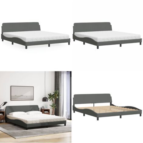 Letto con Materasso Dover Grigio Scuro 180x200 cm Tessuto - Materasso in schiuma - Letto con testata