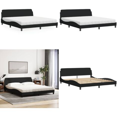Letto con Materasso Dover Nero 180x200 cm in Tessuto - Materasso in schiuma - Letto con testata
