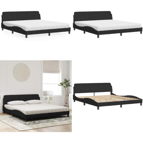 Letto con Materasso Dover Nero 180x200 cm in Velluto - Materasso in schiuma - Letto in velluto