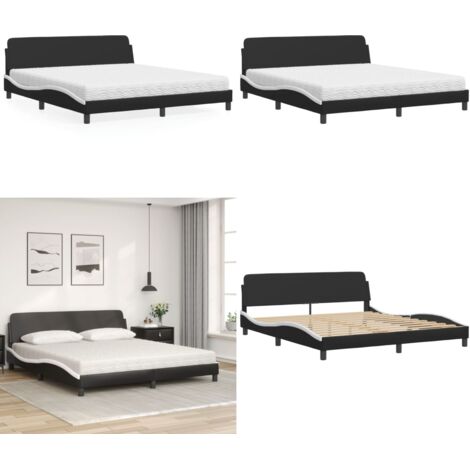 Letto con Materasso Dover Nero e Bianco 180x200 cm in Similpelle - Materasso in schiuma - Similpelle