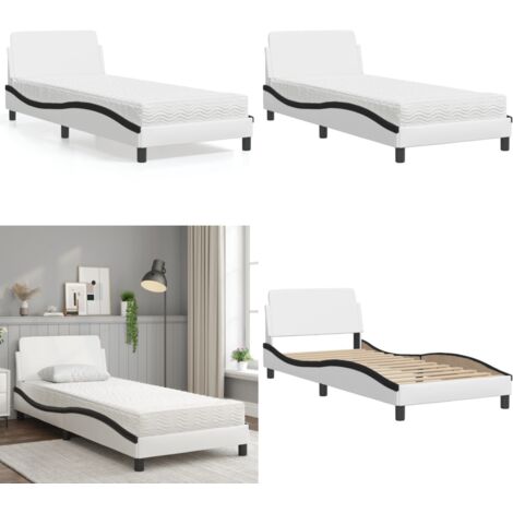 Letto con Materasso Dover Nero e Bianco 80x200 cm in Similpelle - Materasso in schiuma - Similpelle